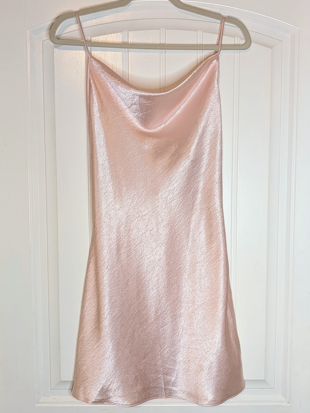 Double Zero Blush Pink Satin Cowl Neck Strappy Sleeveless Mini Dress